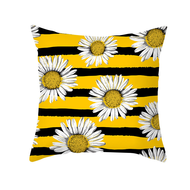 Modern Yellow Daisy Flower Cushion Cover Creative Letter Print Pillow Case - Carvan Mart