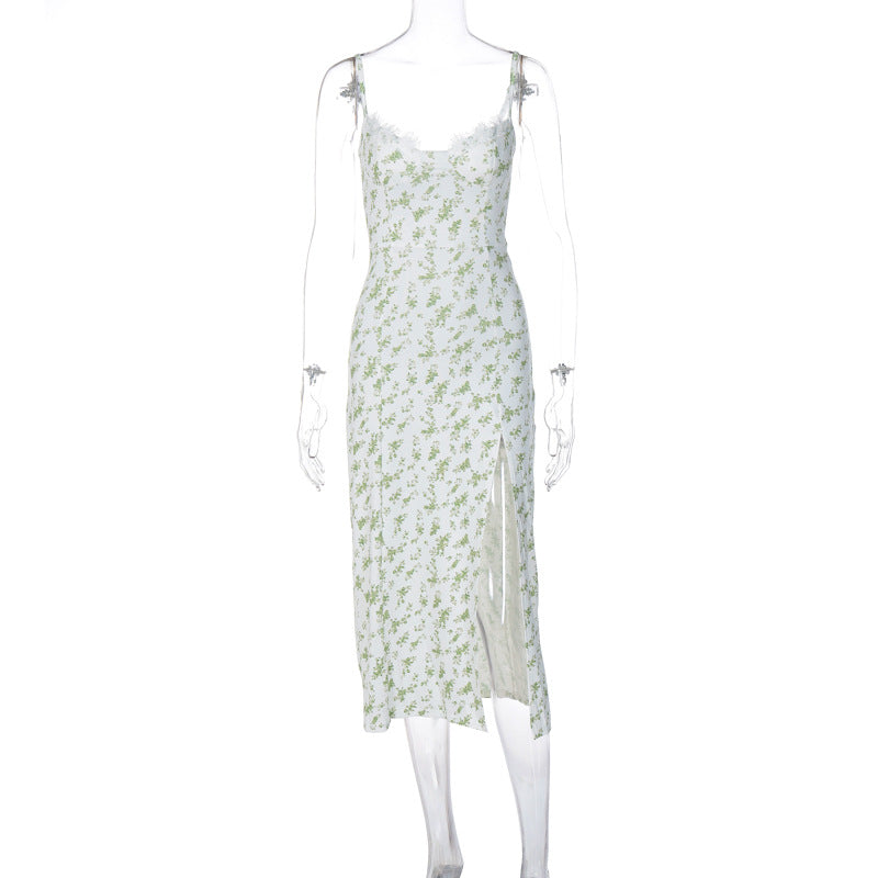 Floral Summer Dresses For Women Slit Suspender Long Dress - Carvan Mart