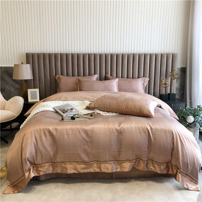 Pure Cotton Four-piece Light Luxury Simple Luxury Spring And Summer Duvet Cover - Bowen Brown - Bedding Sets - Carvan Mart