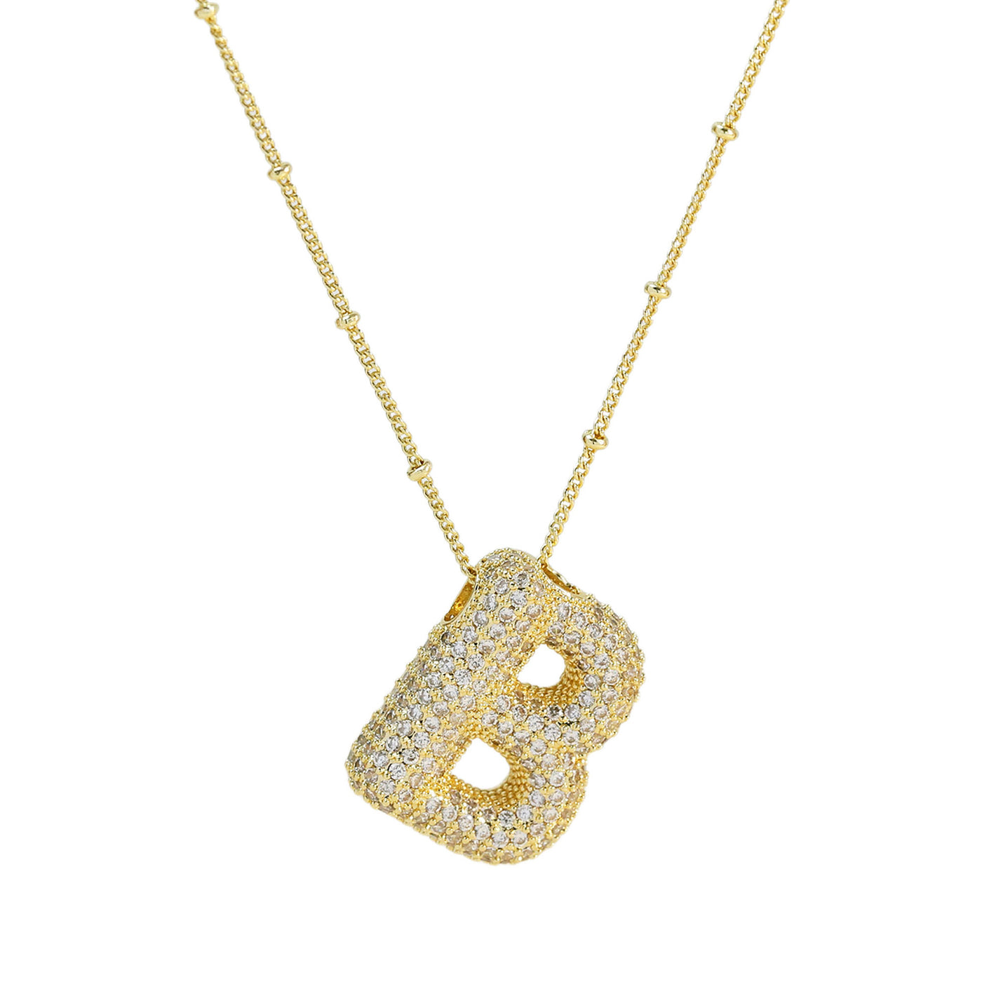 Brass Zircon Bubble Balloon Letter Pendant Necklace For Women - Gold B - Necklaces - Carvan Mart