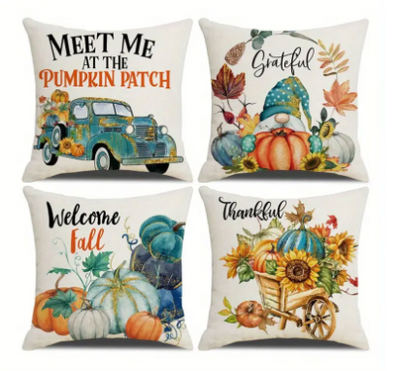 Pillowcase Linen Pumpkin Cartoon Car Thanksgiving Wreath - - Cushion Covers - Carvan Mart