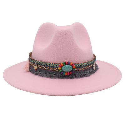 Ethnic Style Western Cowboy Hat Gem Accessories Tibetan Top Hat - Pink - Men's Hats & Caps - Carvan Mart