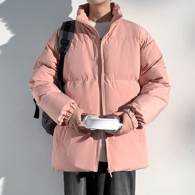 Fashion Plaid Long Jacket With Pockets Winter Turndown Collar Woolen Coat - Pink - Men's Jackets & Coats - Carvan Mart