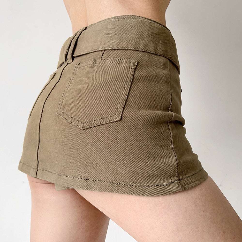 American Retro Wide Waistband Denim Mini Skirt