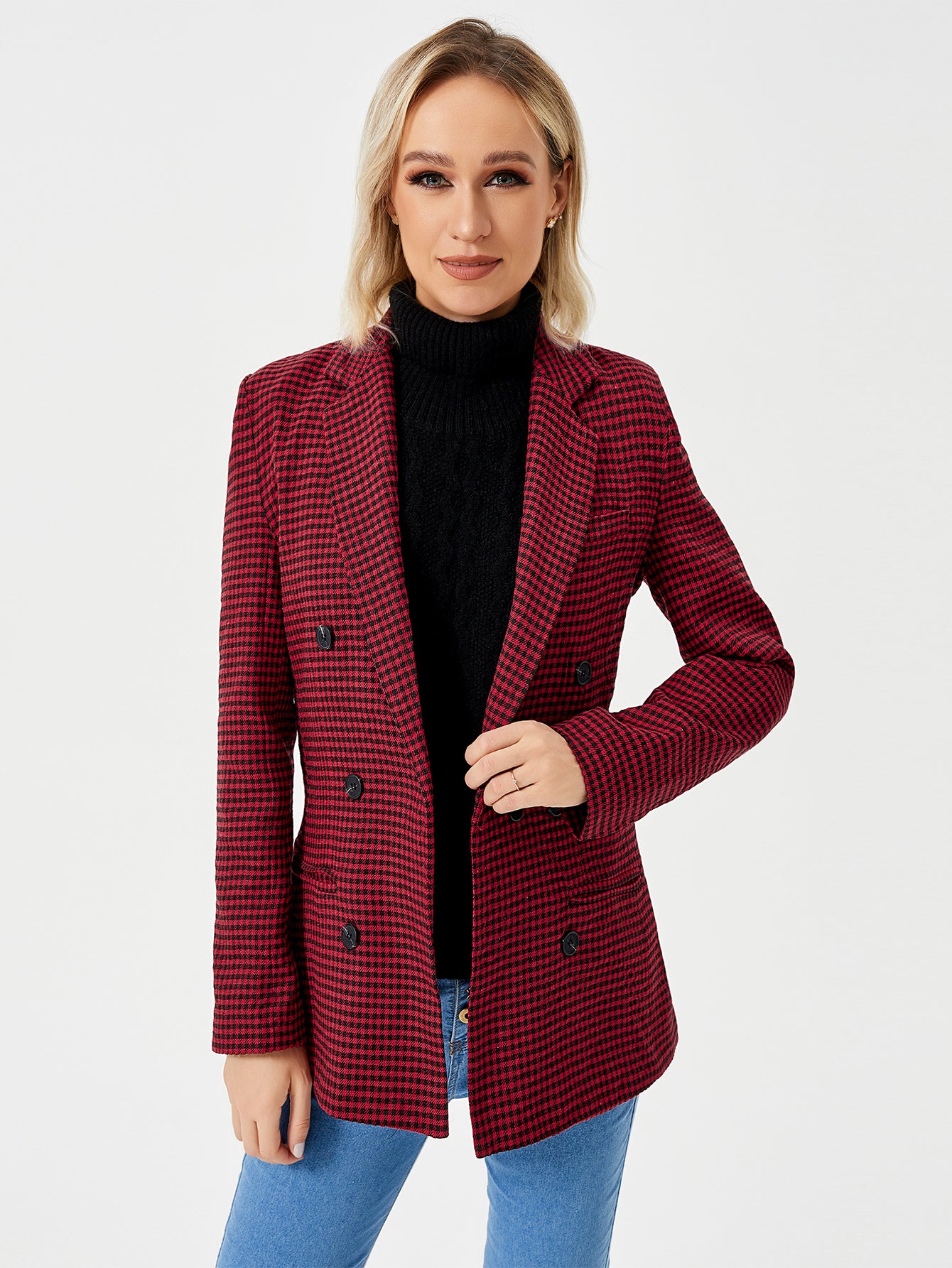 Women's Casual Blazer Jacket Long Sleeve Work 0ffice Blazer Lapel Jacket - Red - Women's Coats & Jackets - Carvan Mart