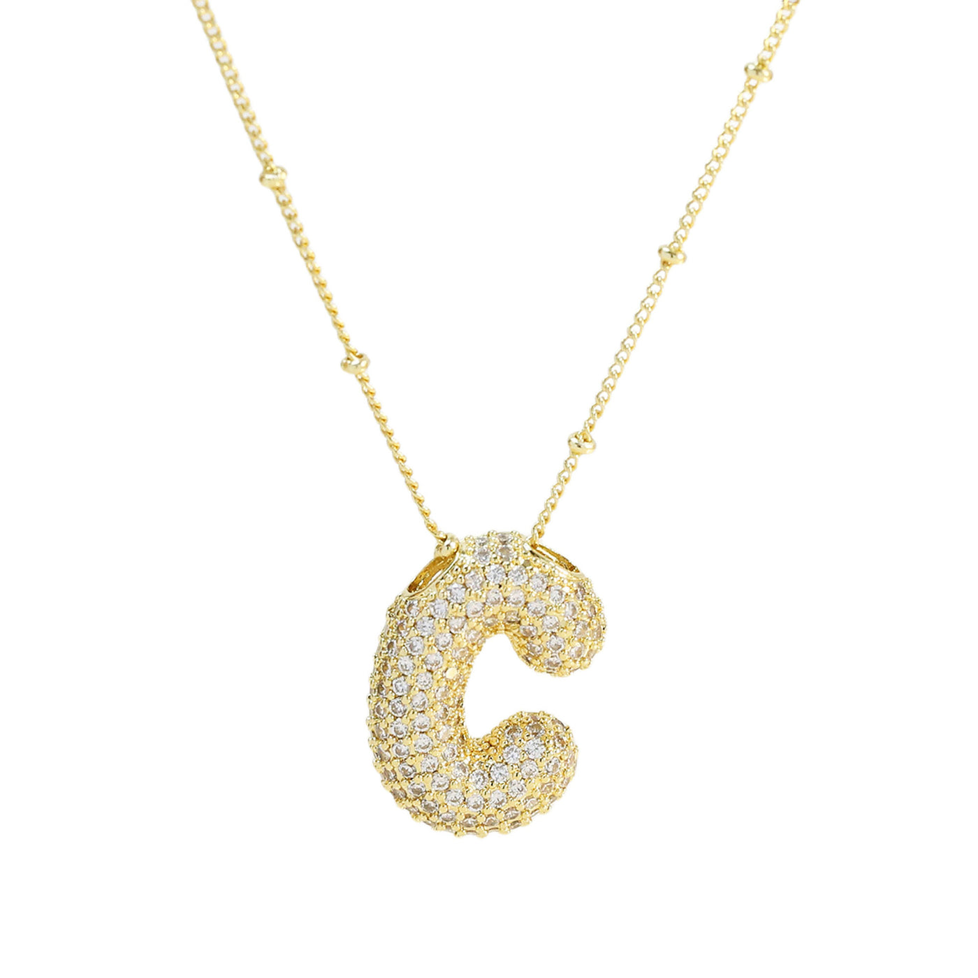 Brass Zircon Bubble Balloon Letter Pendant Necklace For Women - Gold C - Necklaces - Carvan Mart