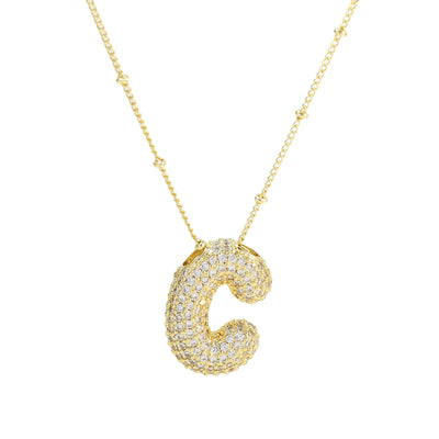 Brass Zircon Bubble Balloon Letter Pendant Necklace For Women - Carvan Mart