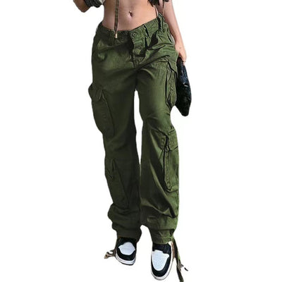 Women's High-Waist Cargo Pants - Stylish Baggy Trousers with Pockets - Army Green - Pants & Capris - Carvan Mart