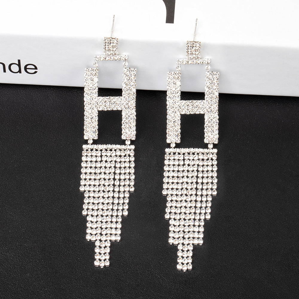 Fashion Jewelry 925 Silver Needle Ornaments Rhinestone Letter B Earrings Banquet Tassel Ear Ornaments Earrings - Carvan Mart