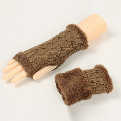 Rhombus Short Knitted Plus Fluff Thick Gloves - Dark Khaki 11 Average Size - Women Gloves & Mittens - Carvan Mart