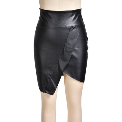 European And American Irregular Slit Black Leather Skirt - Carvan Mart