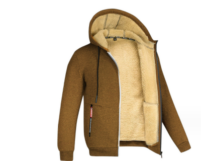 Men's Hooded Fleece Plus Thick Lamb Fleece Hoodie Cardigan Jumper Jacket - Brown - Men's Hoodies & Sweatshirts - Carvan Mart