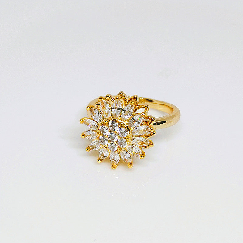 Rotating SUNFLOWER Diamond Ring - - Women's Rings - Carvan Mart