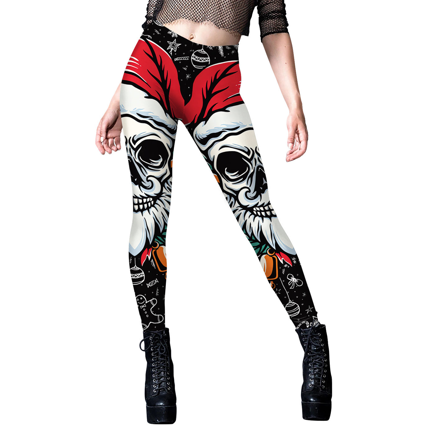 Holiday Skull Leggings - Unique Festive & Edgy Leggings for Women - Carvan Mart