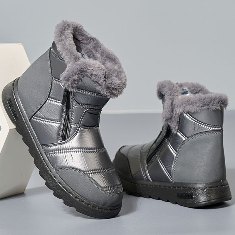 Thick Plush Snow Boots for Women - High Top Platform Waterproof Fleece Boots with Side Zipper - Carvan Mart