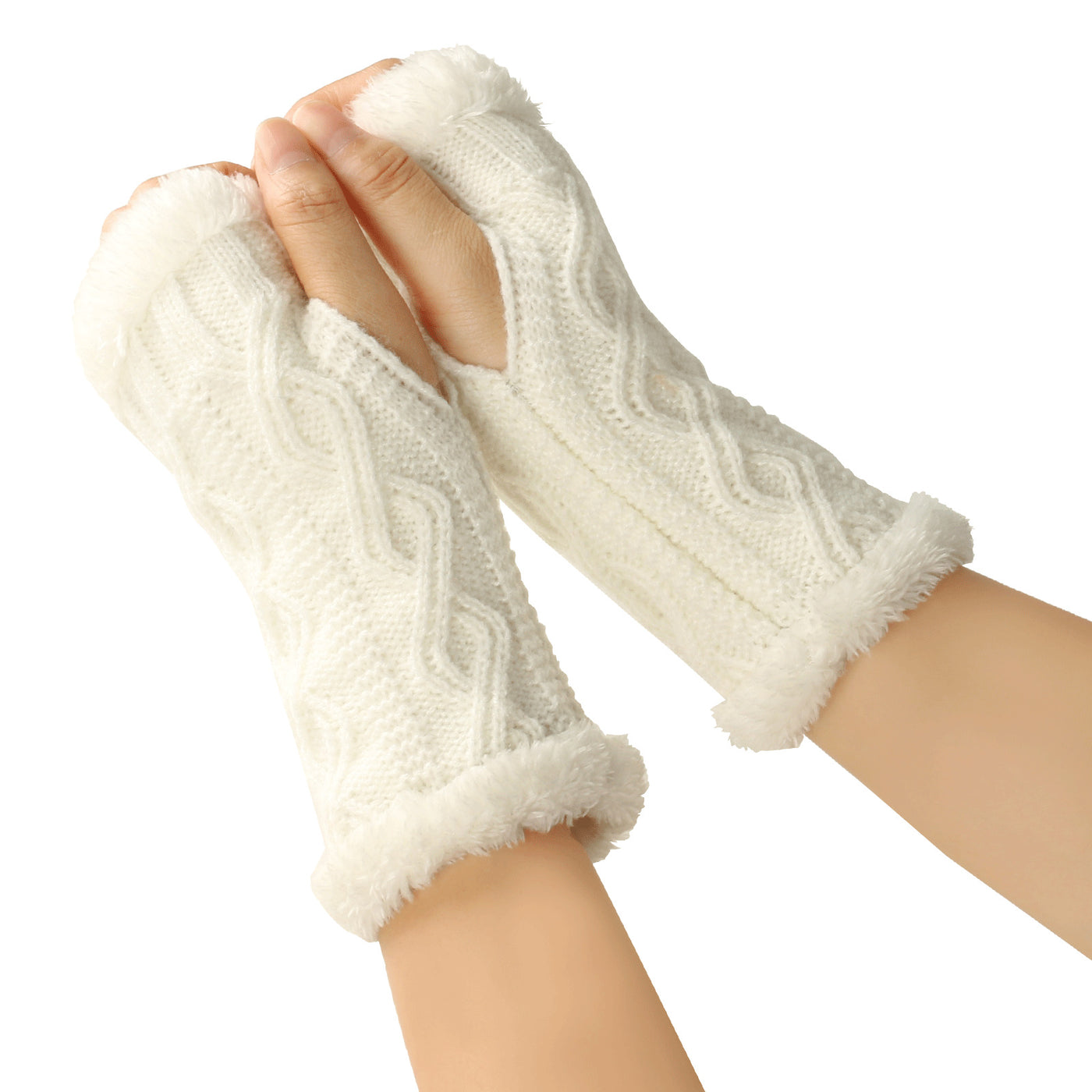 Rhombus Short Knitted Plus Fluff Thick Gloves - Carvan Mart