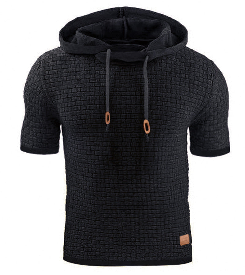 Mens Hooded Sweatshirt Short Sleeve Solid Knitted Hoodie Pullover Sweater - Carvan Mart