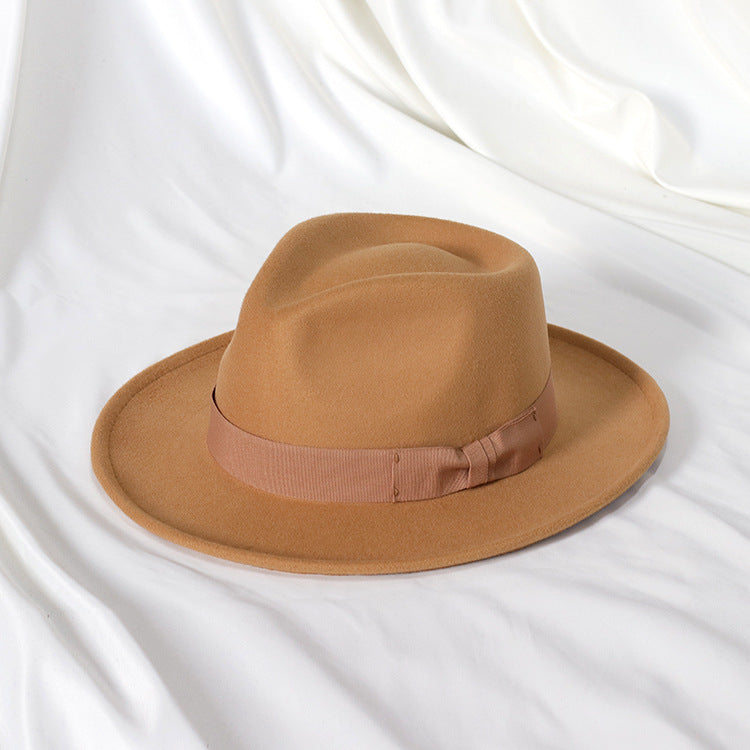 Bowknot Top Hat Love Hat Head Felt Cap Small Curling Men's Top Hat Retro Jazz Hat - Camel 58 To 60cm - Men's Hats & Caps - Carvan Mart