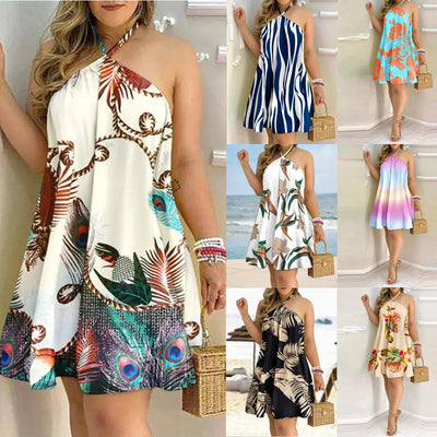 Sexy Floral Print Halter Neck Dress, Boohoo Backless Halter Dress For Spring & Summer, Women's Clothing - Carvan Mart