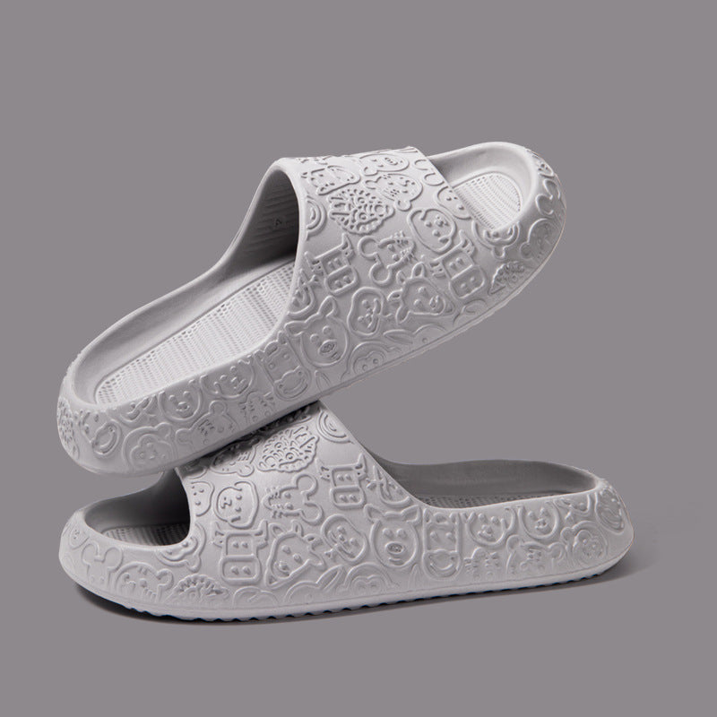 Home Slippers Thick-sole Non-slip Bathroom Slippers For Couple House Shoes - Grey - Women's Slippers - Carvan Mart