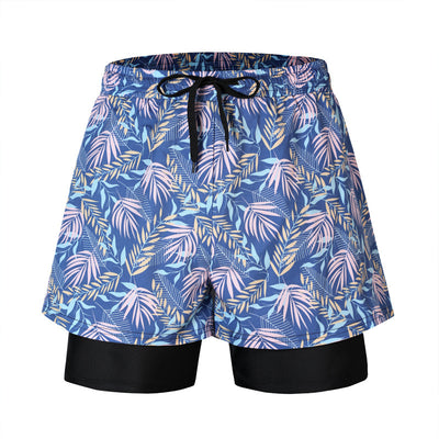 Loose Swimming Trunks Men's Summer Printed Double Layer Beach Shorts - Blue 3 - Men's Shorts - Carvan Mart