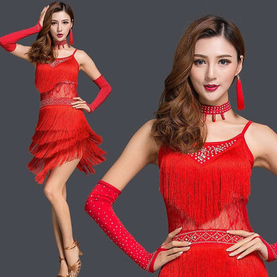 Sexy Red Fringe Latin Dance Dress - Perfect for Salsa and Ballroom Performances - Carvan Mart