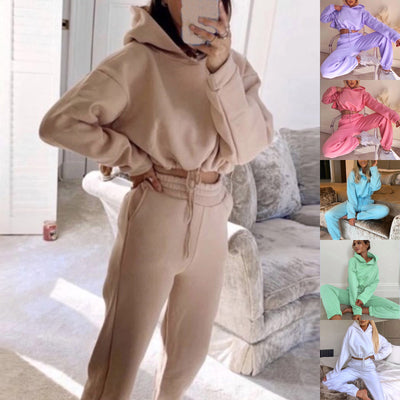 Women 2 Piece Sweat Suit Tracksuit Long Sleeve Hoodie Sportswear - Carvan Mart