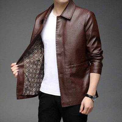Autumn New Young And Middle-aged Leather Jacket - Curry - Genuine Leather - Carvan Mart