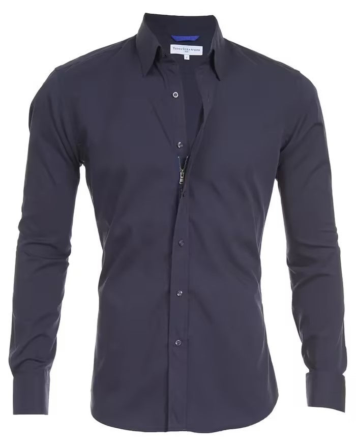 Men's Shirt Zipper Shirt Hidden Fake Button Shirt