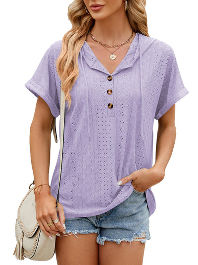 Women's T-shirt Loose Hollow Design Short-sleeve Top - Carvan Mart