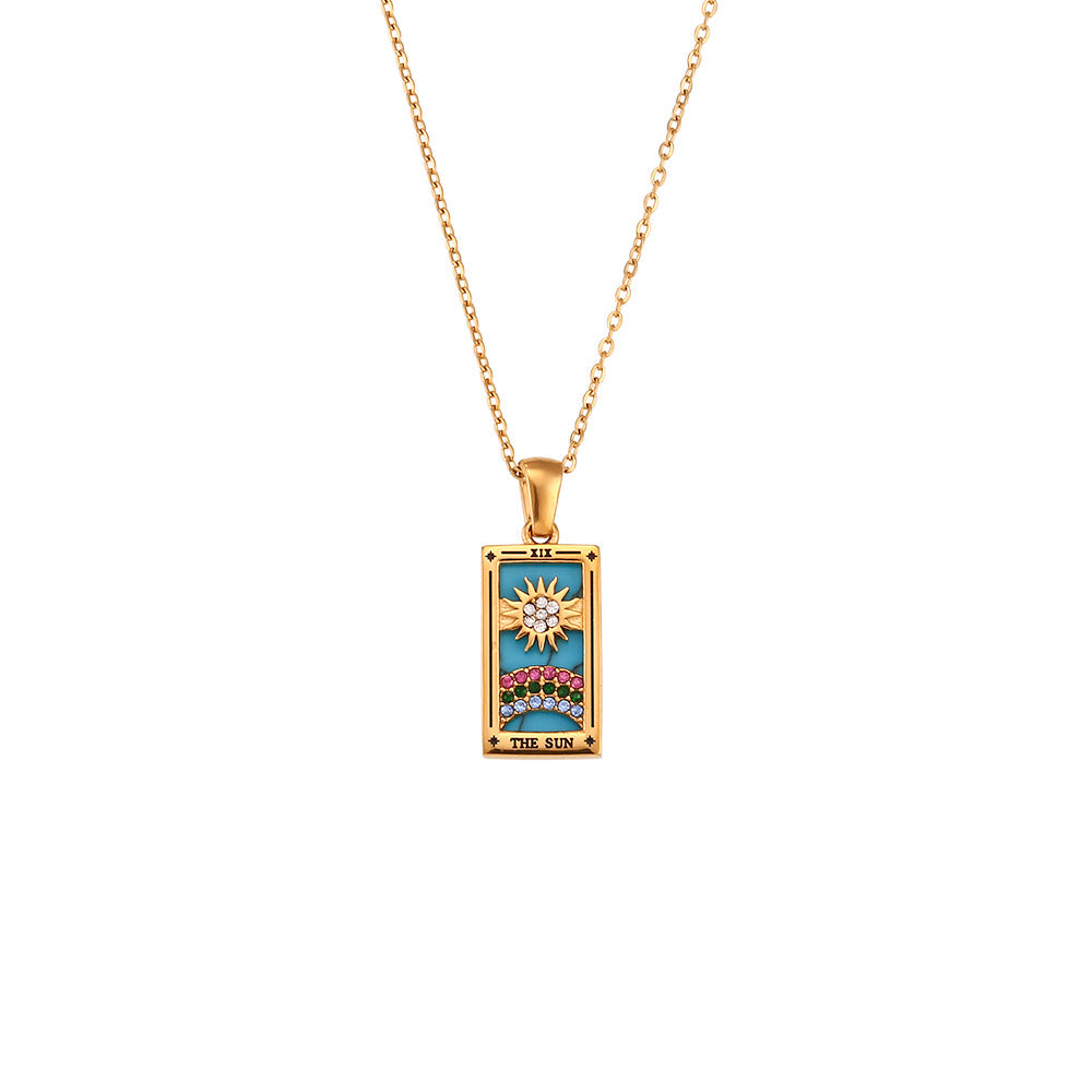 Fashion Tarot Necklace With Rhinestones Diamond Set Pendant Rectangular Drip Necklace Jewelry - Sun - Necklaces - Carvan Mart