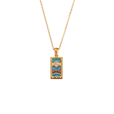 Fashion Tarot Necklace With Rhinestones Diamond Set Pendant Rectangular Drip Necklace Jewelry - Carvan Mart