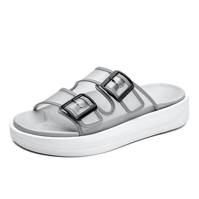 Comfortable Clear Strap Buckle Sandals - Lightweight Summer Slip-Ons - White And Gray - Men's Sandals - Carvan Mart