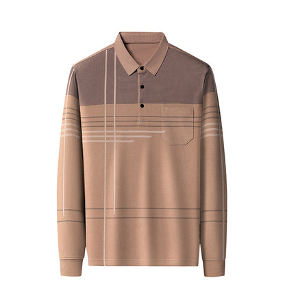 Men's Long Sleeve Striped Lapel T-shirt - Carvan Mart Ltd