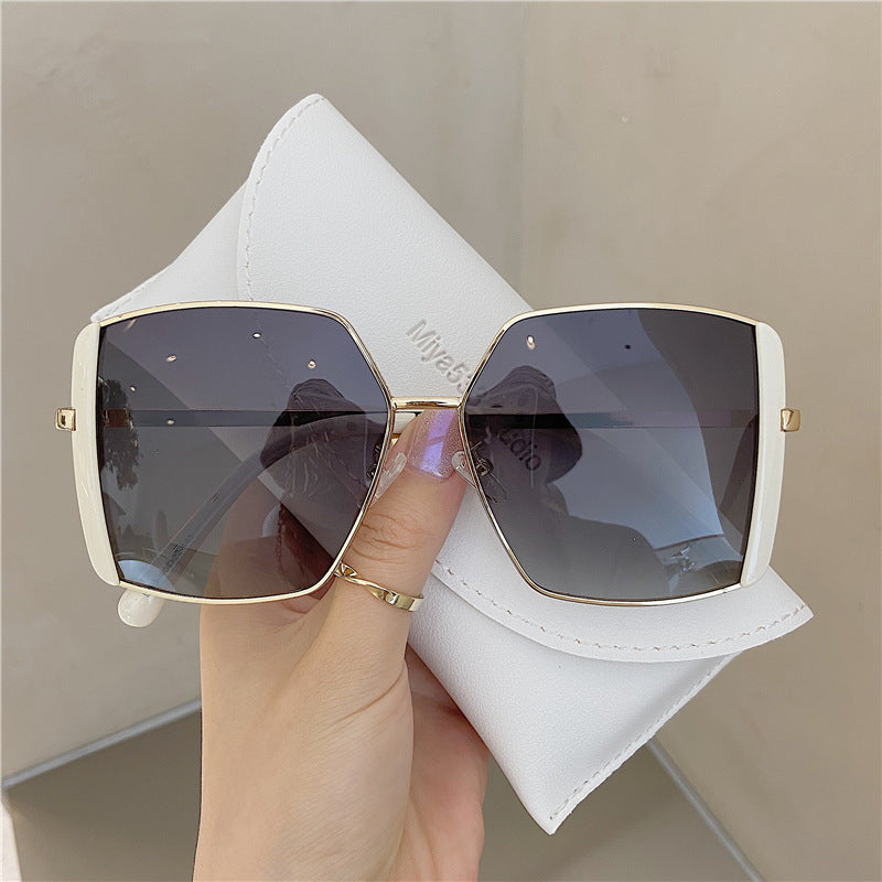 New Double Eyebrow Sunglasses For Women - White frame grey chip - Women's Sunglasses - Carvan Mart