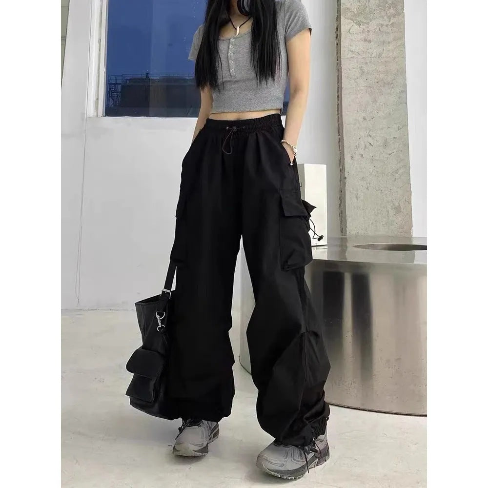 Trendy Streetwear Cargo Pants - Wide-Leg Utility Trousers for Women - Black - Pants & Capris - Carvan Mart