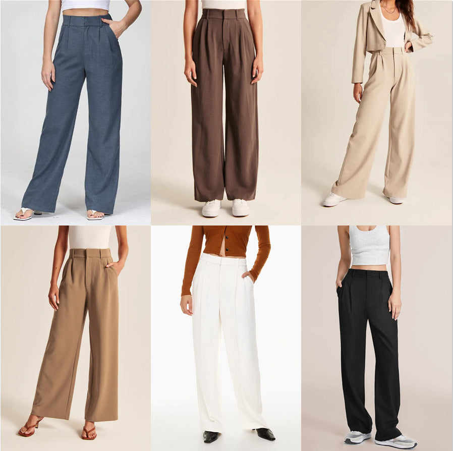 Elegant Dress Pants High Waist Straight Trousers Wide Leg Casual Suit Pants - - Pants & Capris - Carvan Mart