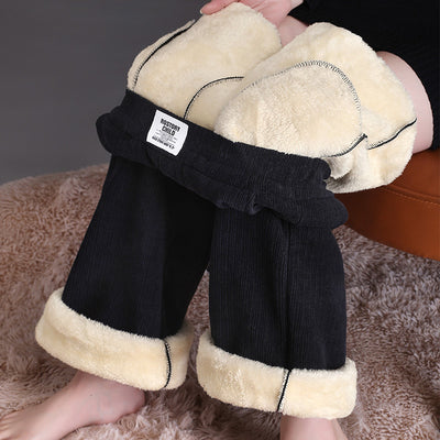 Winter Wide-leg Fleece Trousers Women Warm Straight-leg Casual Lamb Cashmere Pants Loose Sports Sweatpants - Black - Leggings - Carvan Mart