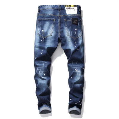 Men Jeans Pant Famous D2 Slim Jeans Pants Zipper Hole Pencil Pants - Carvan Mart