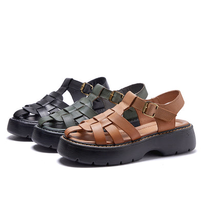 Leather Fisherman Sandals Women's Summer Retro Hollow - - Women's Sandals - Carvan Mart