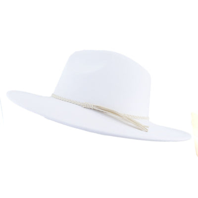 Jazz Women's 10cm Brim Suede Peach Top Tassel Hat - White M56 58cm - Women's Hats & Caps - Carvan Mart