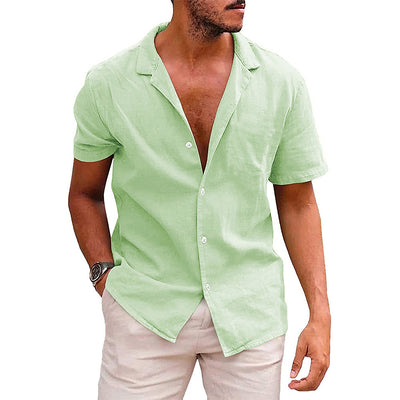 Men's Tops Casual Button Down Shirt Short Sleeve Beach Shirt Summer - Light green - Men's Shirts - Carvan Mart