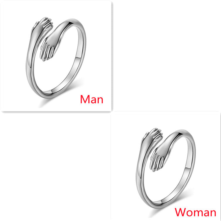 Alloy Simple Hands Hug Ring Opening Adjustable Jewelry - Carvan Mart