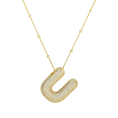 Brass Zircon Bubble Balloon Letter Pendant Necklace For Women - Carvan Mart