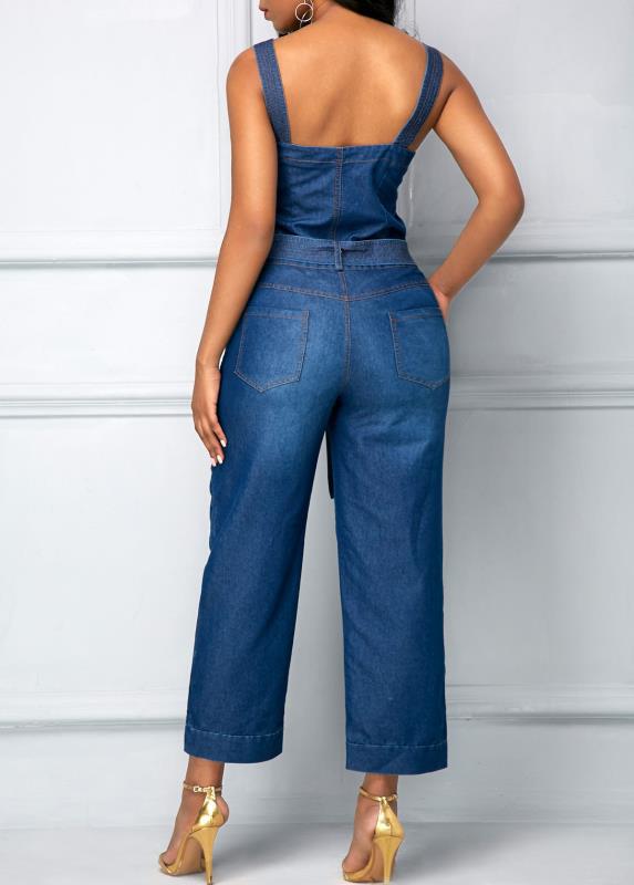 Sling Bowknot Denim Jumpsuit - Carvan Mart