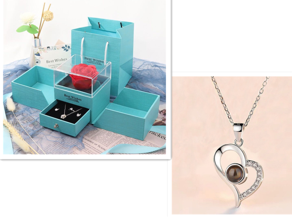 Valentine's Day Gifts Metal Rose Jewelry Gift Box Necklace Wedding Girlfriend Necklace Gifts - Silver B setD - Gift - Carvan Mart