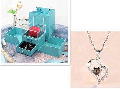 Valentine's Day Gifts Metal Rose Jewelry Gift Box Necklace Wedding Girlfriend Necklace Gifts - Silver B setD - Gift - Carvan Mart