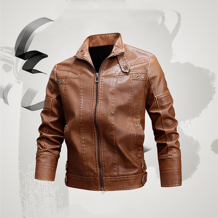 Men's Fashion Loose Lapel Leather Coat - Carvan Mart