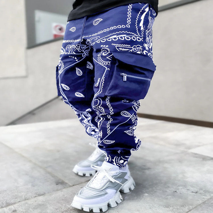 Men's Hip-Hop Print Trousers - Casual Wide-Leg Harem Pants - Navy - Men's Pants - Carvan Mart