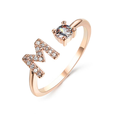 Letter Ring Fashion Jewelry Elegant Rings - Rose gold M - Women's Rings - Carvan Mart